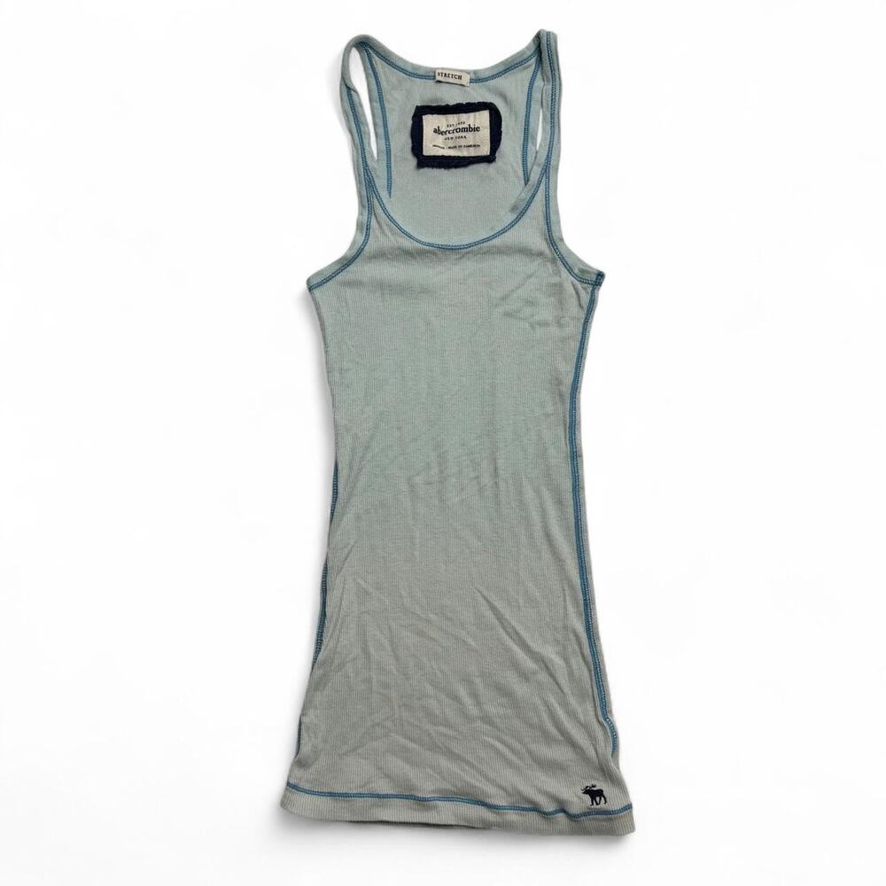 Abercrombie & Fitch Full Length Cotton light blue white tank top thin blue trim